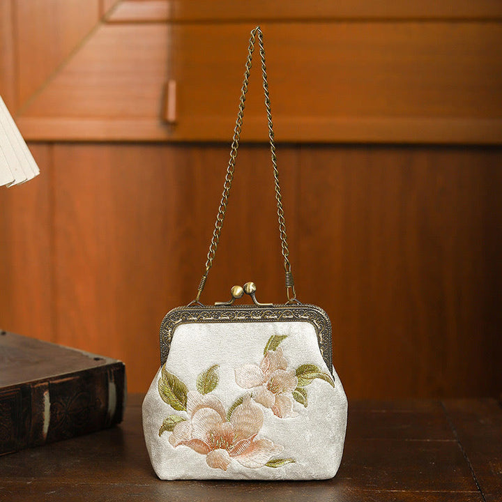 Borsa a mano con manico in metallo, Buddha Stones , orchidee