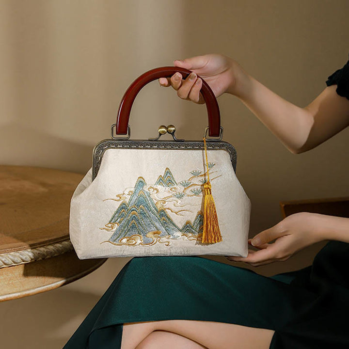 Borsa a tracolla in jacquard con dipinto di paesaggio Buddha Stones