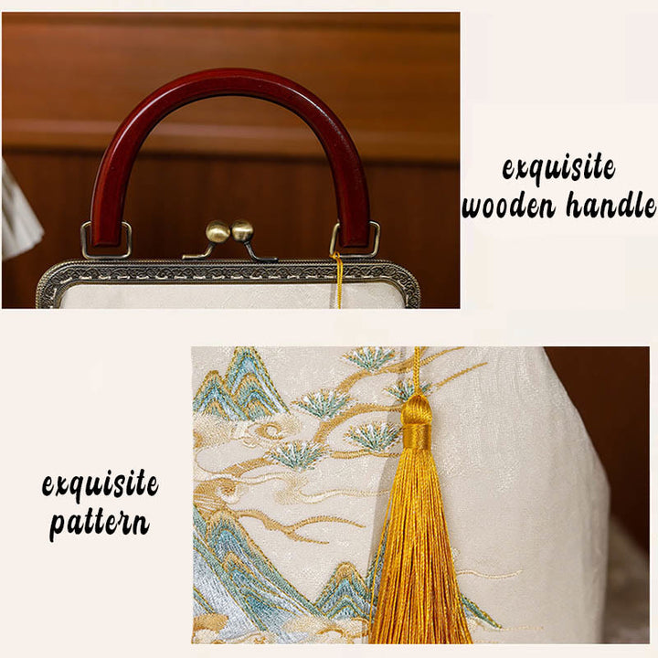 Borsa a tracolla in jacquard con dipinto di paesaggio Buddha Stones