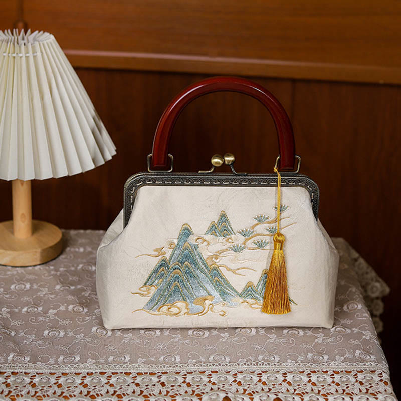 Borsa a tracolla in jacquard con dipinto di paesaggio Buddha Stones