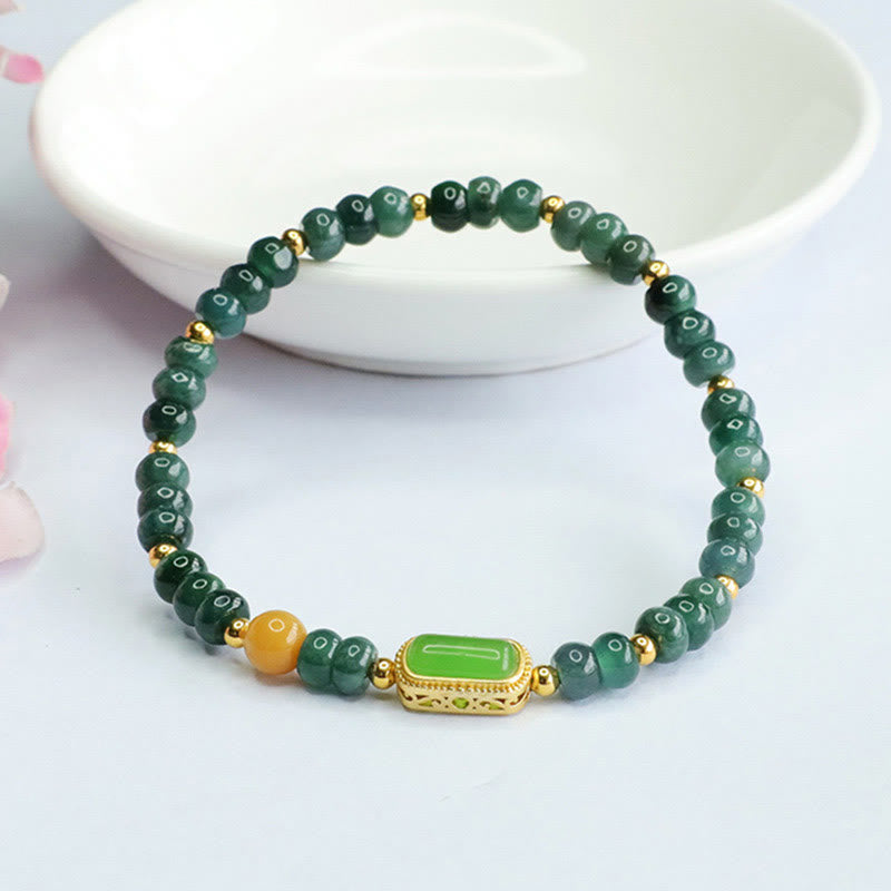 Braccialetto della fortuna con topazio verde naturale Buddha Stones