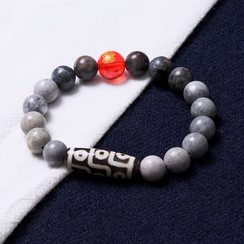Braccialetto positivo in Buddha Stones Tibetano con nove occhi Dzi Bead Picasso Jasper