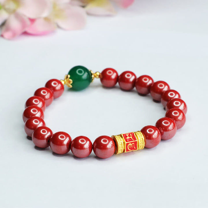 Braccialetto di benedizione con motivo Om Mani Padme Hum in agata verde cinabro naturale Buddha Stones