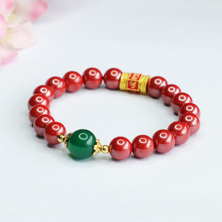 Braccialetto di benedizione con motivo Om Mani Padme Hum in agata verde cinabro naturale Buddha Stones