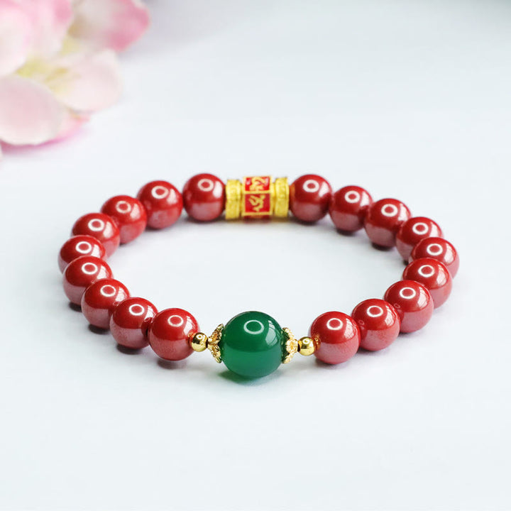 Braccialetto di benedizione con motivo Om Mani Padme Hum in agata verde cinabro naturale Buddha Stones