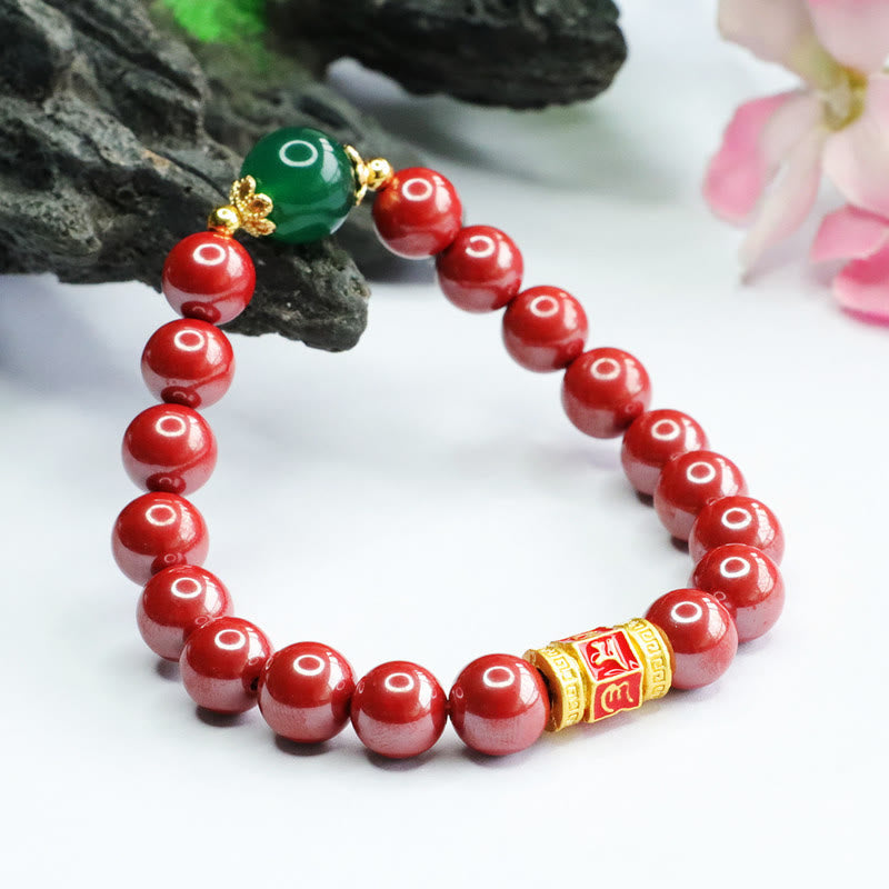 Braccialetto di benedizione con motivo Om Mani Padme Hum in agata verde cinabro naturale Buddha Stones