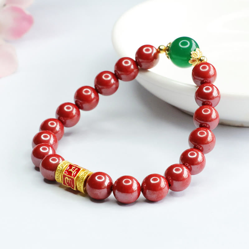 Braccialetto di benedizione con motivo Om Mani Padme Hum in agata verde cinabro naturale Buddha Stones