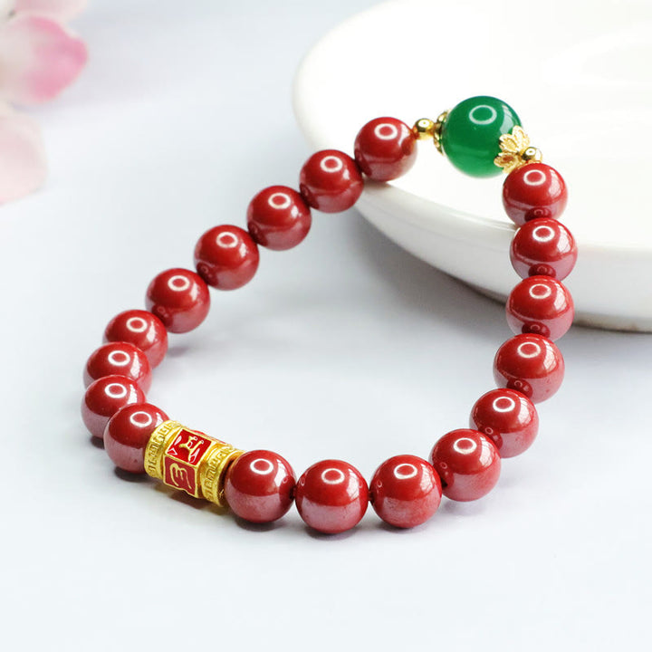 Braccialetto di benedizione con motivo Om Mani Padme Hum in agata verde cinabro naturale Buddha Stones