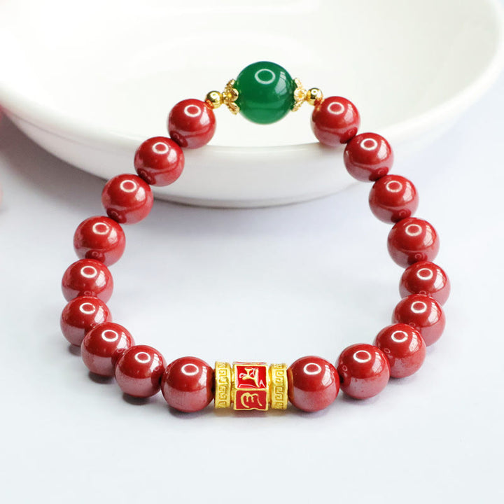 Braccialetto di benedizione con motivo Om Mani Padme Hum in agata verde cinabro naturale Buddha Stones