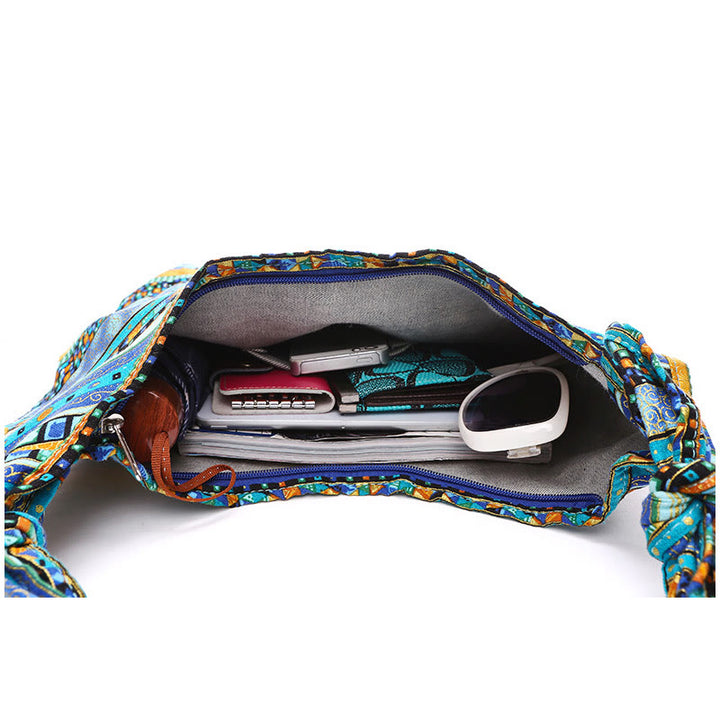 Borsa a tracolla con strisce di cotone Buddha Stones
