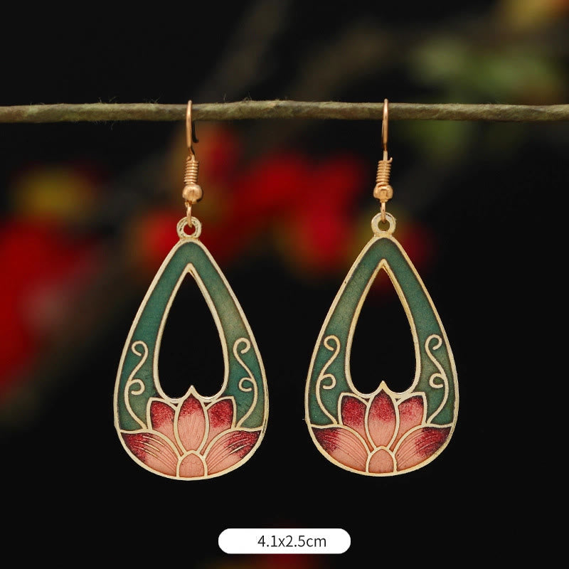 Orecchini pendenti in lega di rame con fiore di farfalla di loto e pietre Buddha Stones , illuminazione - image 2