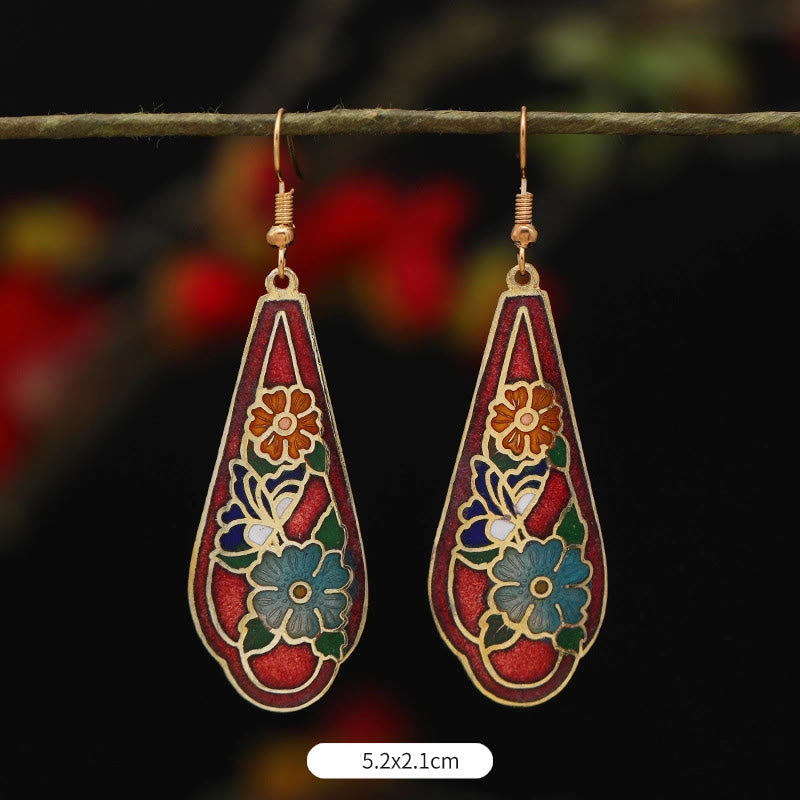 Orecchini pendenti in lega di rame con fiore di farfalla di loto e pietre Buddha Stones , illuminazione - Fiore rosso 5,2*2,1 cm - image 8