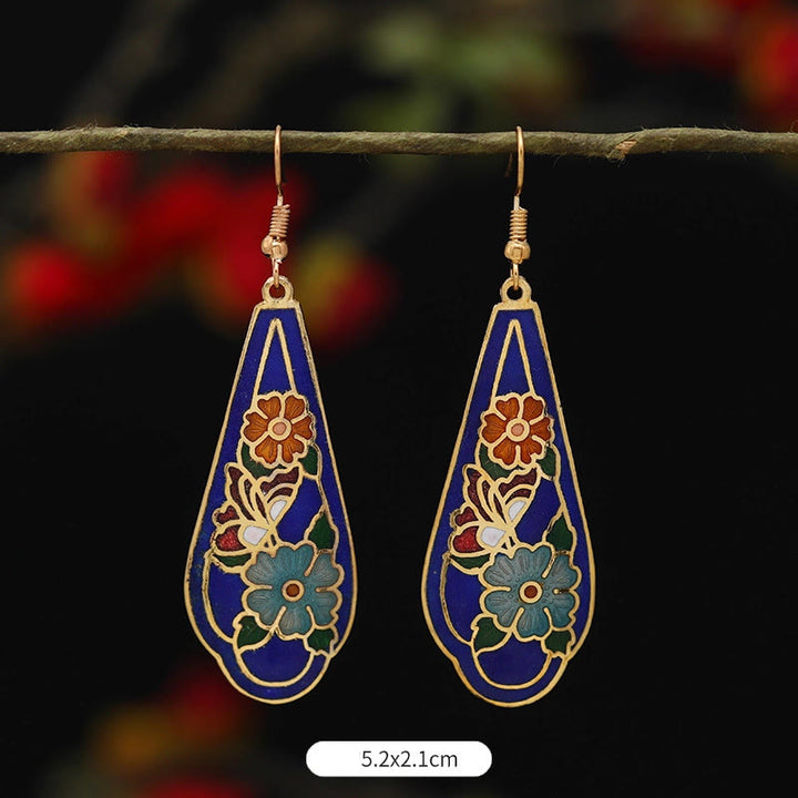 Orecchini pendenti in lega di rame con fiore di farfalla di loto e pietre Buddha Stones , illuminazione - Fiore blu 5,2*2,1 cm - image 9
