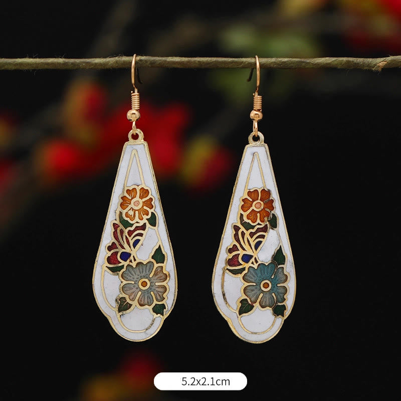 Orecchini pendenti in lega di rame con fiore di farfalla di loto e pietre Buddha Stones , illuminazione - Fiore azzurro cielo 5,2*2,1 cm - image 10