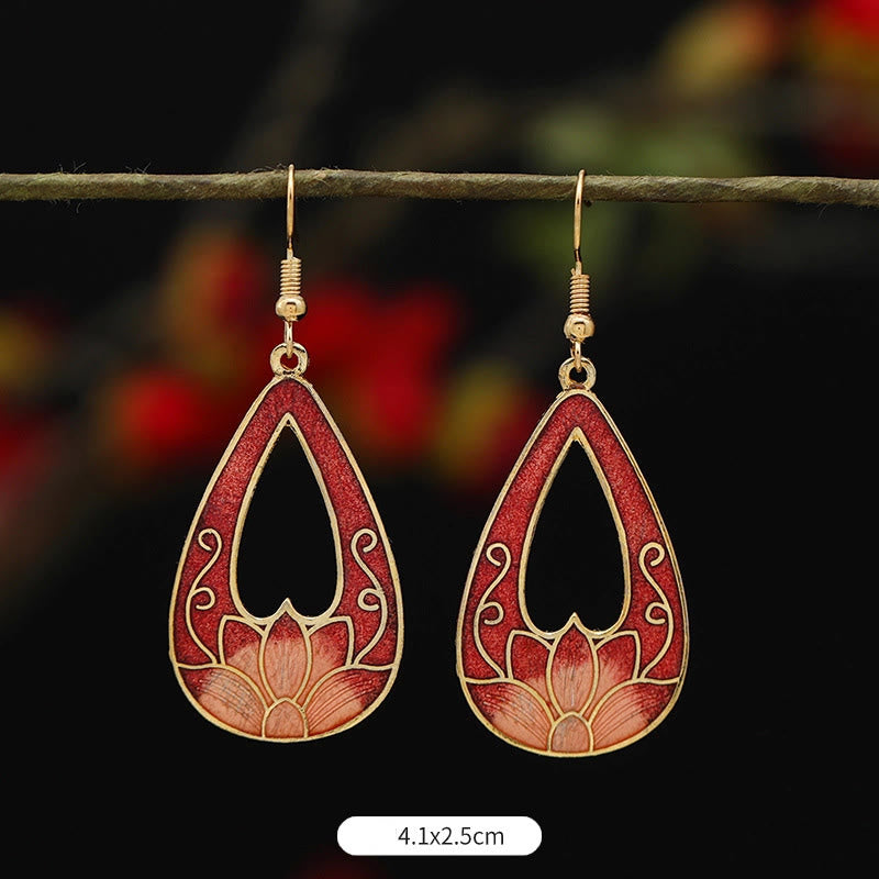 Orecchini pendenti in lega di rame con fiore di farfalla di loto e pietre Buddha Stones , illuminazione - Loto rosso 4,1*2,5 cm - image 4