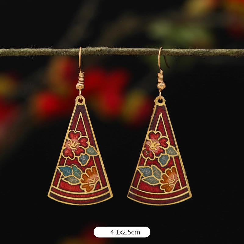 Orecchini pendenti in lega di rame con fiore di farfalla di loto e pietre Buddha Stones , illuminazione - Fiore rosso triangolare 4,1*2,5 cm - image 11