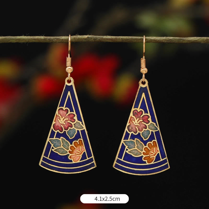 Orecchini pendenti in lega di rame con fiore di farfalla di loto e pietre Buddha Stones , illuminazione - Fiore blu triangolare 4,1*2,5 cm - image 12