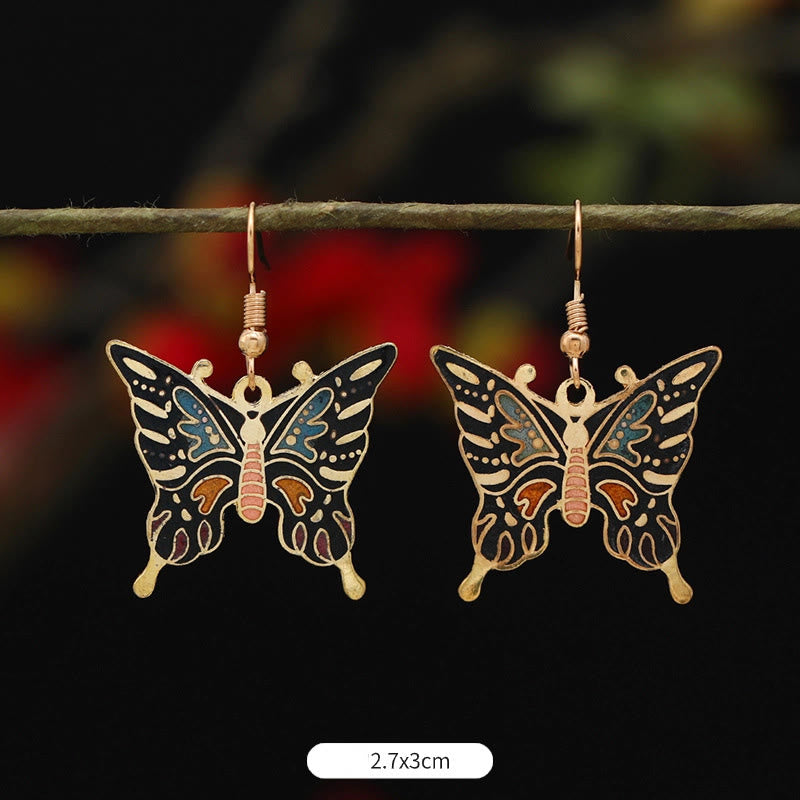 Orecchini pendenti in lega di rame con fiore di farfalla di loto e pietre Buddha Stones , illuminazione - Farfalla nera 2,7*3 cm - image 15