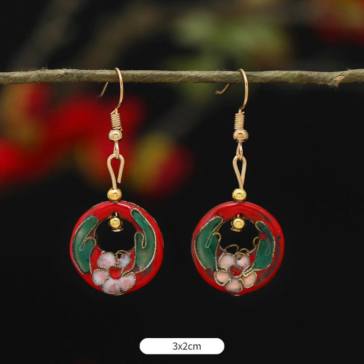 Orecchini pendenti in lega di rame con fiore di farfalla di loto e pietre Buddha Stones , illuminazione - Fiore rosso rotondo 3*2cm - image 17