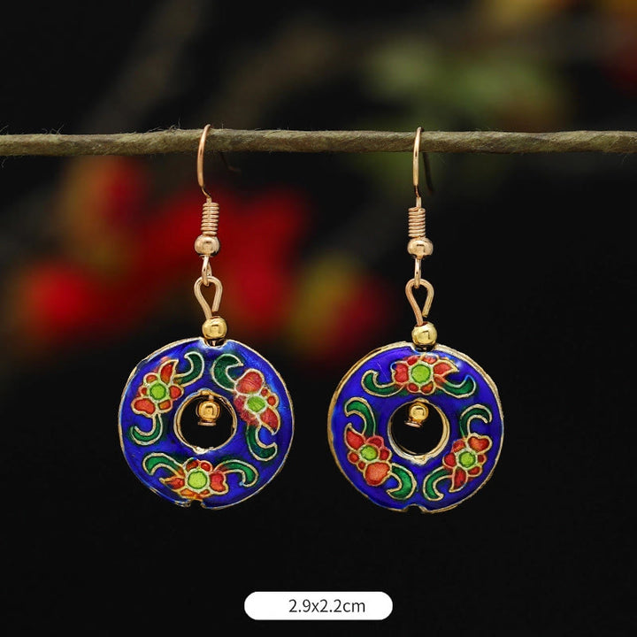 Orecchini pendenti in lega di rame con fiore di farfalla di loto e pietre Buddha Stones , illuminazione - Cerchio di fiori blu scuro 2,9*2,2 cm - image 22