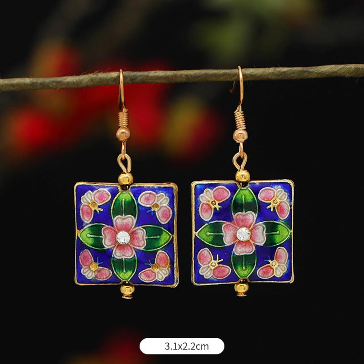 Orecchini pendenti in lega di rame con fiore di farfalla di loto e pietre Buddha Stones , illuminazione - Fiore quadrato blu scuro 3,1*2,2 cm - image 25