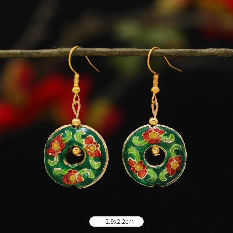 Orecchini pendenti in lega di rame con fiore di farfalla di loto e pietre Buddha Stones , illuminazione - Cerchio di fiori verdi 2,9*2,2 cm - image 23