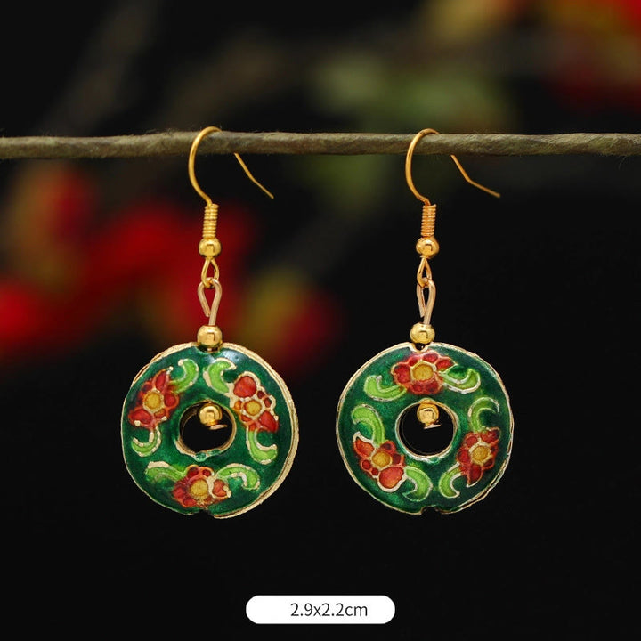 Orecchini pendenti in lega di rame con fiore di farfalla di loto e pietre Buddha Stones , illuminazione - Cerchio di fiori verdi 2,9*2,2 cm - image 23