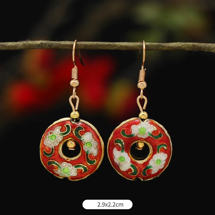 Orecchini pendenti in lega di rame con fiore di farfalla di loto e pietre Buddha Stones , illuminazione - Cerchio di fiori rossi 2,9*2,2 cm - image 21