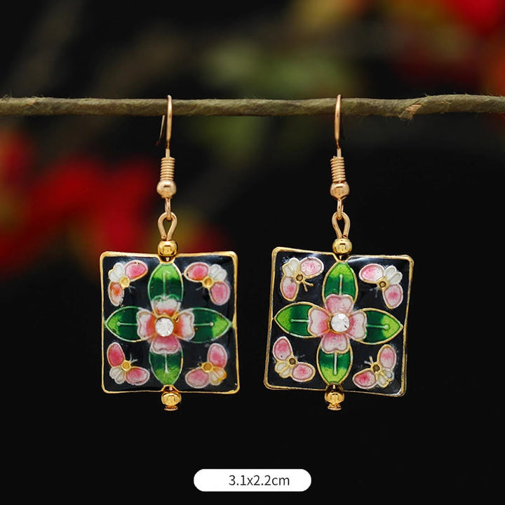 Orecchini pendenti in lega di rame con fiore di farfalla di loto e pietre Buddha Stones , illuminazione - Fiore verde quadrato 3,1*2,2 cm - image 26