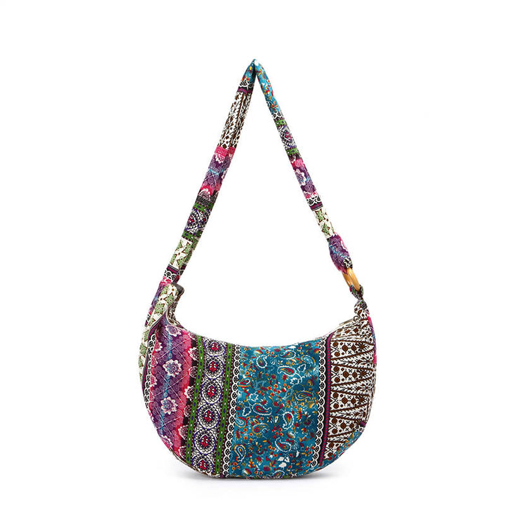 Borsa a tracolla con stampa a strisce di cotone Buddha Stones