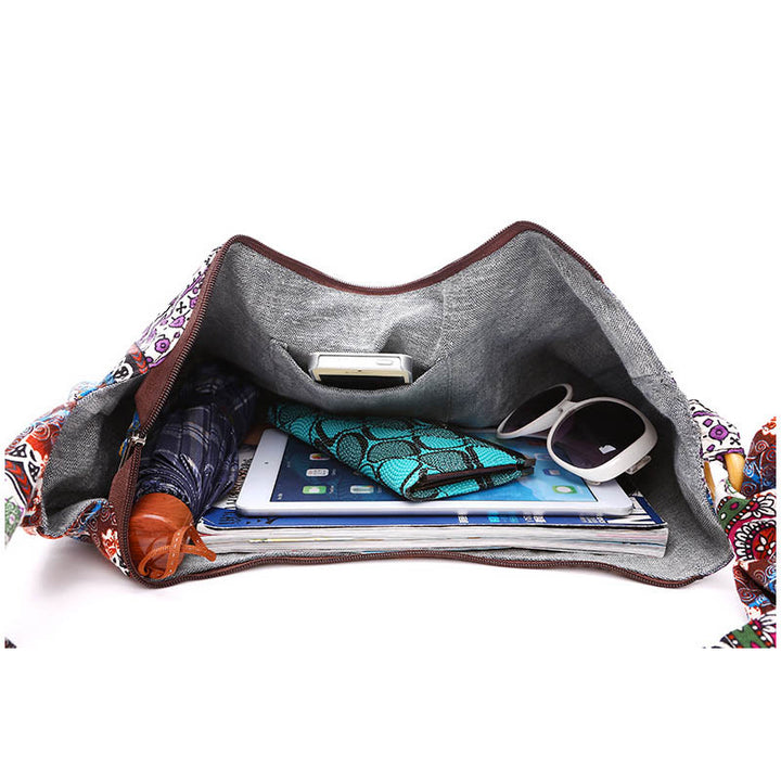 Borsa a tracolla con stampa a strisce di cotone Buddha Stones