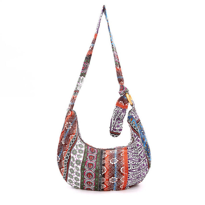 Borsa a tracolla con stampa a strisce di cotone Buddha Stones