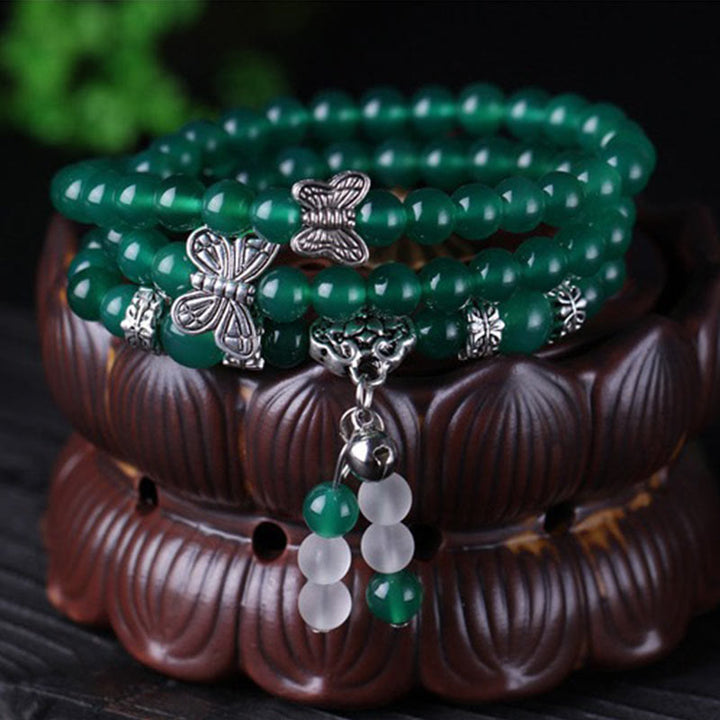 Braccialetto di supporto a farfalla in agata verde naturale Buddha Stones