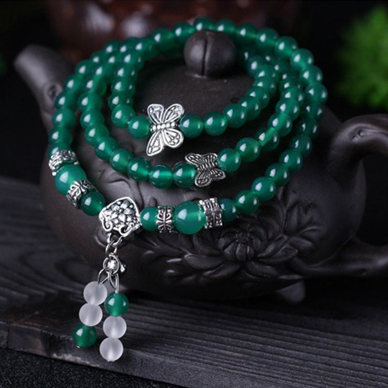 Braccialetto di supporto a farfalla in agata verde naturale Buddha Stones