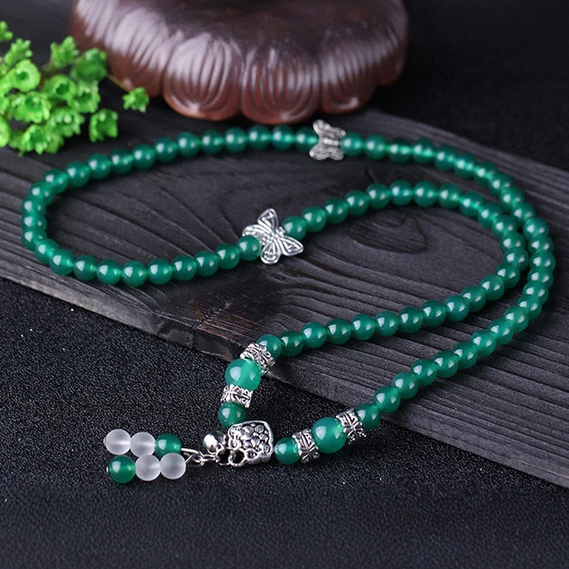 Braccialetto di supporto a farfalla in agata verde naturale Buddha Stones