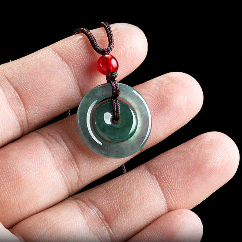 Collana con ciondolo con fibbia della pace doppia in giada verde Buddha Stones Abbondanza - image 4