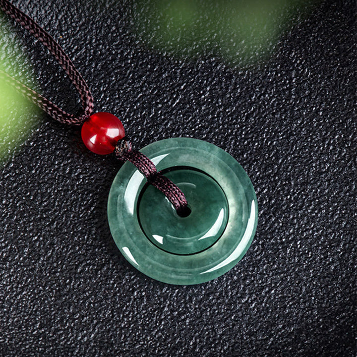 Collana con ciondolo con fibbia della pace doppia in giada verde Buddha Stones Abbondanza - image 2