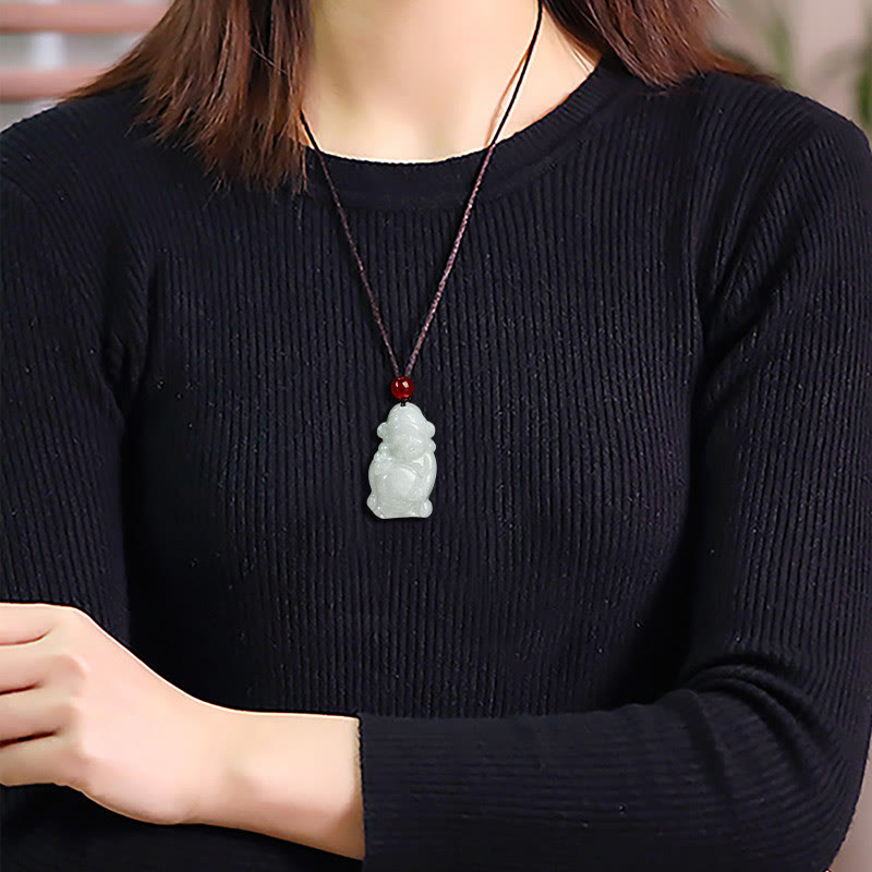 Buddha Stones Natural Jade Cinese Dio della Ricchezza Caishen Lingotto Fortuna Collana Pendente