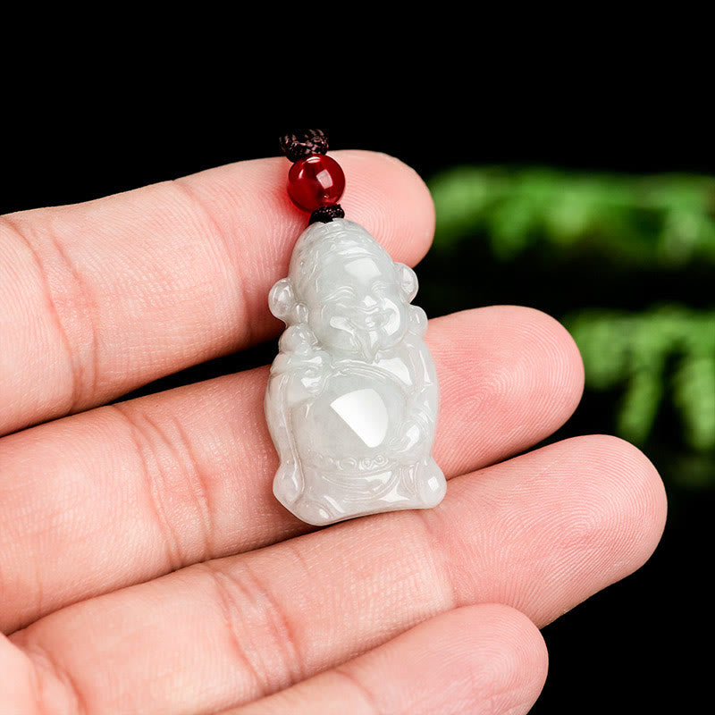 Buddha Stones Natural Jade Cinese Dio della Ricchezza Caishen Lingotto Fortuna Collana Pendente