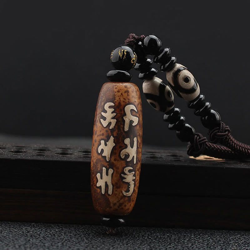 Ciondolo con collana di ricchezza Buddha Stones Tibet Om Mani Padme Hum Dzi con perline Avalokitesvara - Perlina Dzi - image 1