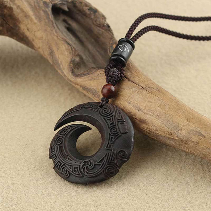 Buddha Stones Legno di ebano Sandalo La fortuna di una persona migliora Modello di design Collana con ciondolo di pace - image 8