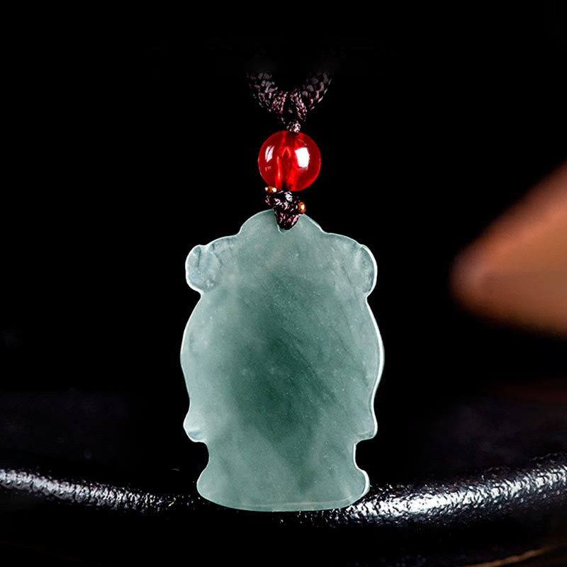 Buddha Stones Natural Green Jade Cinese Dio della Ricchezza Caishen Lingotto Abbondanza Collana Pendente