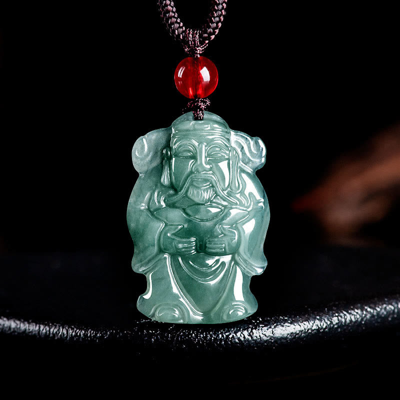 Buddha Stones Natural Green Jade Cinese Dio della Ricchezza Caishen Lingotto Abbondanza Collana Pendente