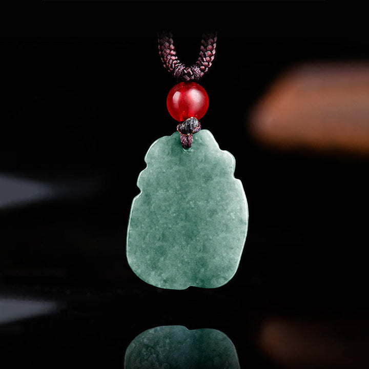 Buddha Stones Natural Green Jade Volpe a nove code Collana con ciondolo della prosperità incisa