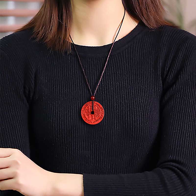 Buddha Stones Cinnabar naturale Fantasmi di montagna Spendere soldi Bagua Design Benedizione Collana Pendente