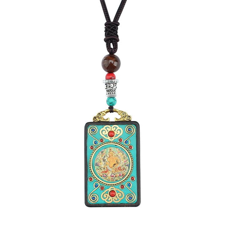 Buddha Stones Tibet Dio della Ricchezza Albero dei Soldi Fenice Dorata Thangka Ebano Collana Pendente della Pace - image 8