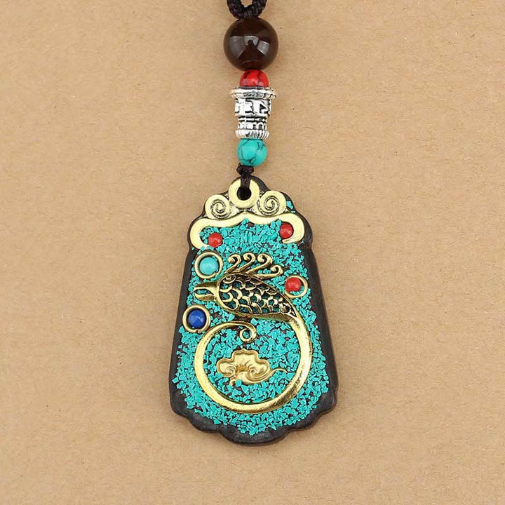 Buddha Stones Tibet Dio della Ricchezza Albero dei Soldi Fenice Dorata Thangka Ebano Collana Pendente della Pace - image 15