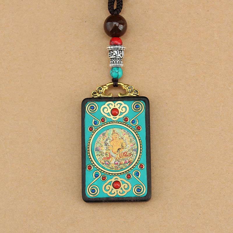 Buddha Stones Tibet Dio della Ricchezza Albero dei Soldi Fenice Dorata Thangka Ebano Collana Pendente della Pace - image 7