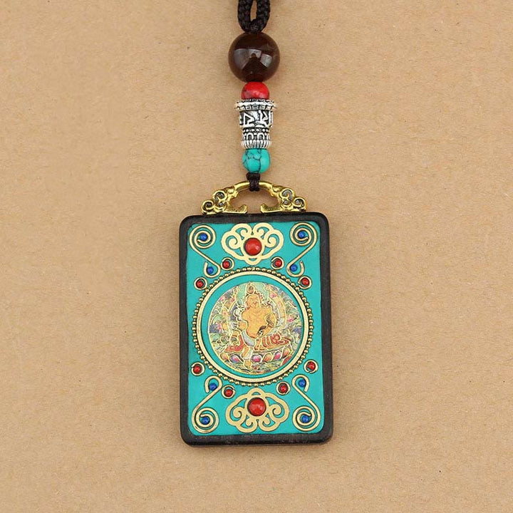 Buddha Stones Tibet Dio della Ricchezza Albero dei Soldi Fenice Dorata Thangka Ebano Collana Pendente della Pace - image 7
