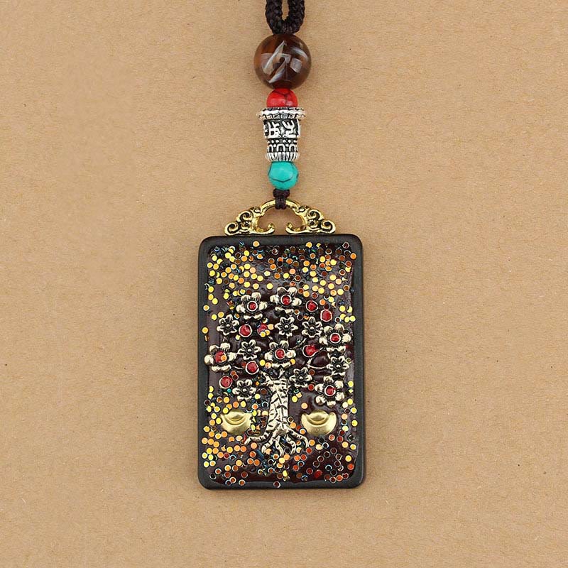 Buddha Stones Tibet Dio della Ricchezza Albero dei Soldi Fenice Dorata Thangka Ebano Collana Pendente della Pace - image 11